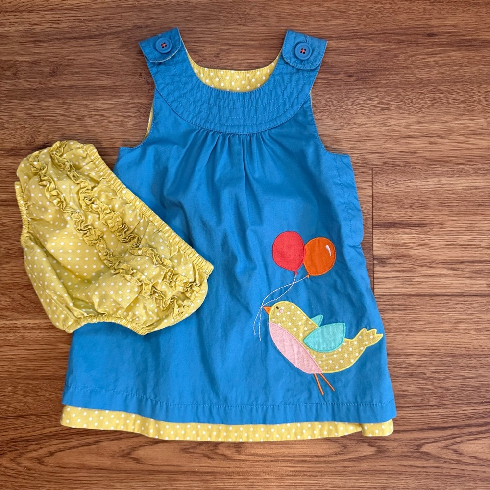 Baby Boden Blue Dress with Bird and Balloon Design - perfect for first birthday!